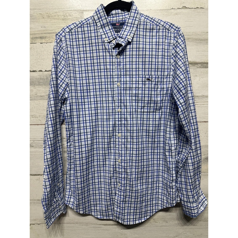 Vineyard Vines‎ Tucker Shirt Mens Small Blue Gingham Slim Fit Stretch EUC